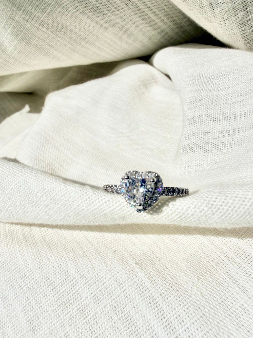Clear Heart Cubic Zirconia Halo adjustable Ring Silver Tone Sparkly